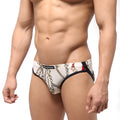 White men’s briefs with chain and lock pattern black trim and misto waistband from metromalewear despejado jock strap lujo