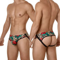 MetroMaleWear despejado jock strap rosee 1301-81 vibrant floral and leopard print briefs with red roses and black trim