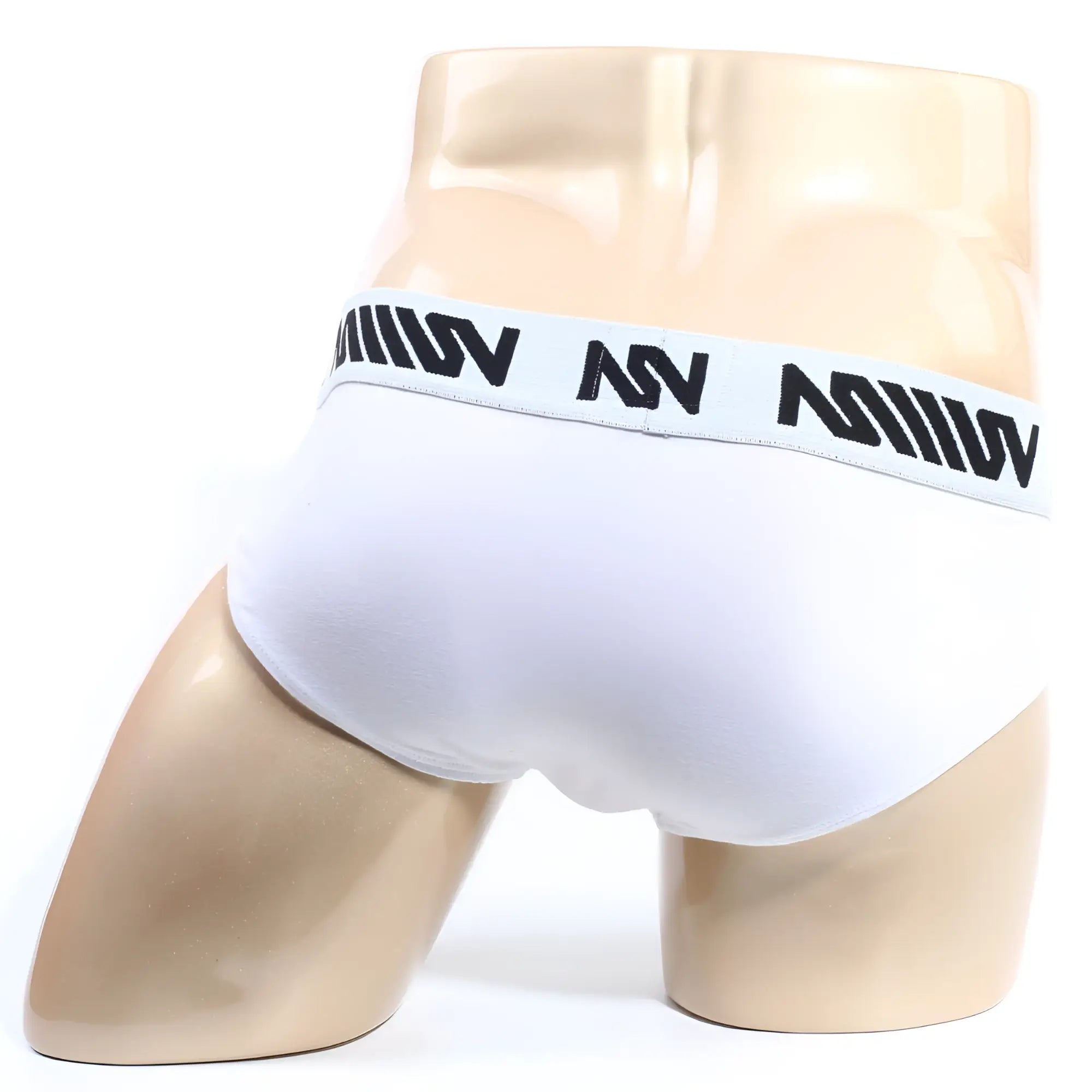 White men’s briefs with black logo band featuring miiiv brand name metroMalewear doctor brief white 5014-00