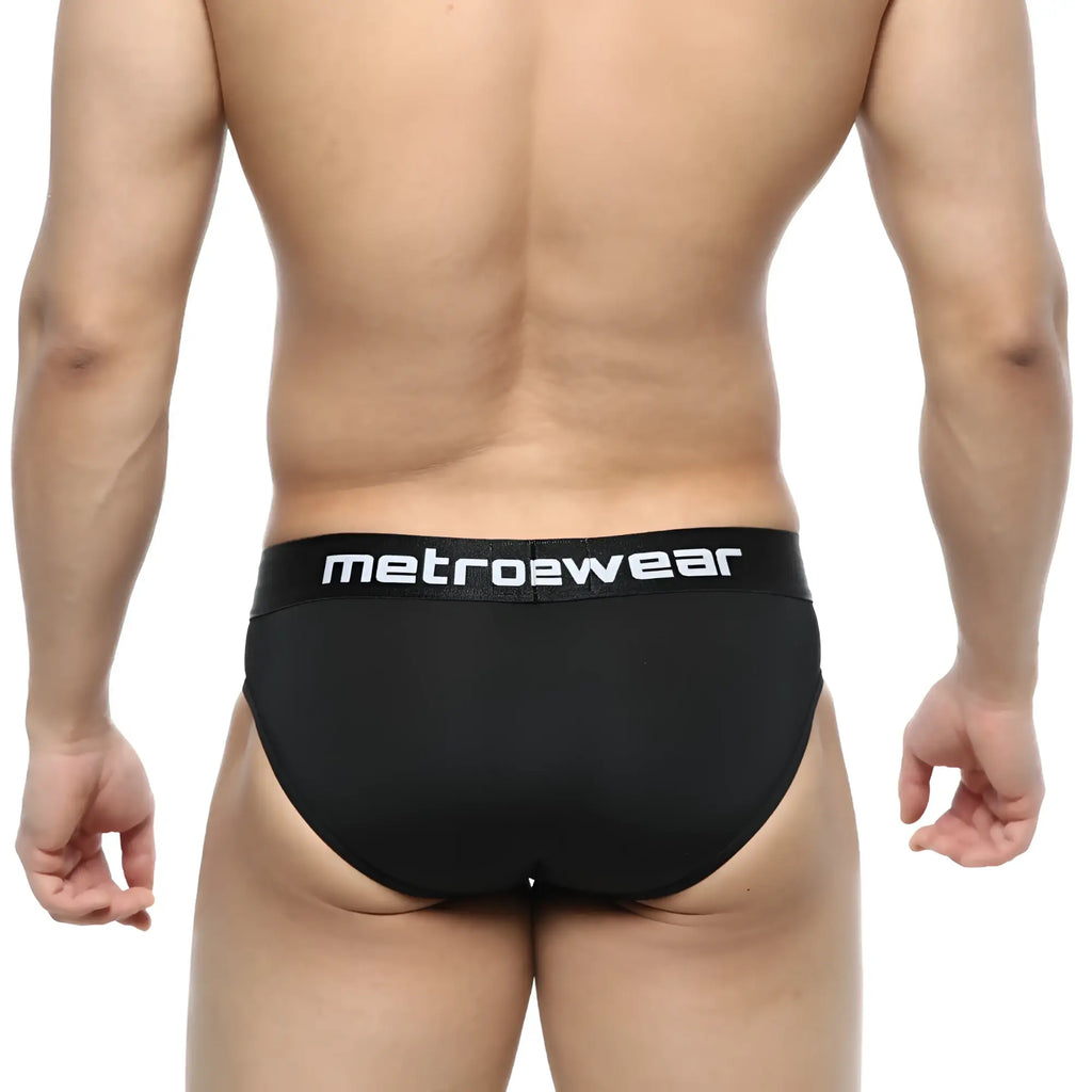 Black metrowear dolce briefs with white logo waistband designed for comfortable everyday wear