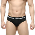 Black MetroMaleWear Dolce briefs featuring a white logo waistband made from soft breathable fabric for daily wear