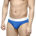 Blue athletic briefs with white elastic waistband and subtle logo by MetroMaleWear Dolce Brief royal blue 2506-18