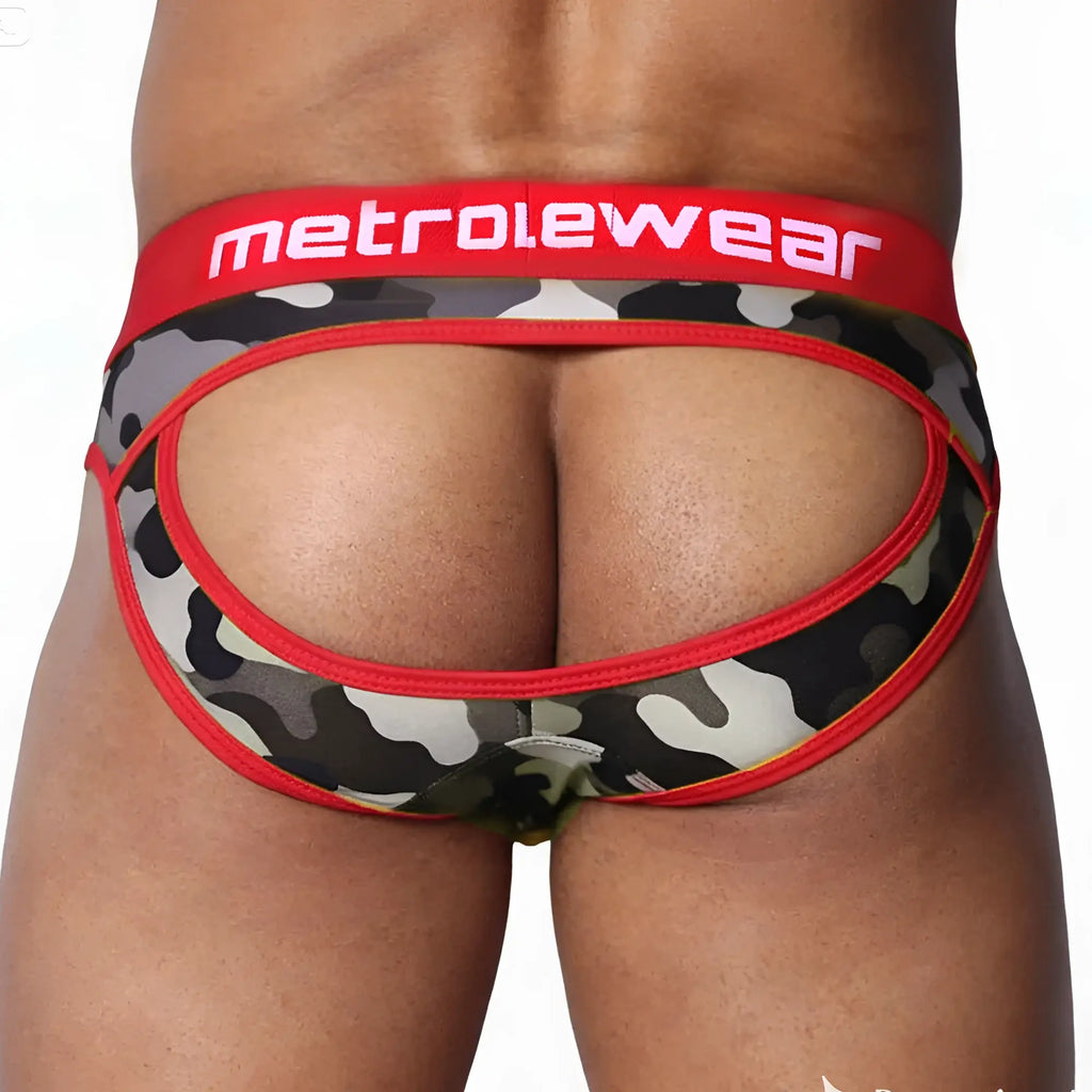 MetroMaleWear Drake jock brief red in red and black camouflage pattern with bold red waistband for active wear