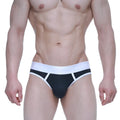 Black and white metro male wear dream bikini briefs with snug form-fitting design for athletic use