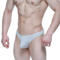 Light gray heathered fabric briefs with contoured design metro male wear dream thong gray 2002 10 front view