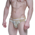 MetroMalewear elegant brief gold 5203-62 featuring gold and silver leaf pattern and branded waistband for men