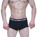 Black mens boxer briefs with white metromalewear logo on waistband in breathable fabric for everyday comfort