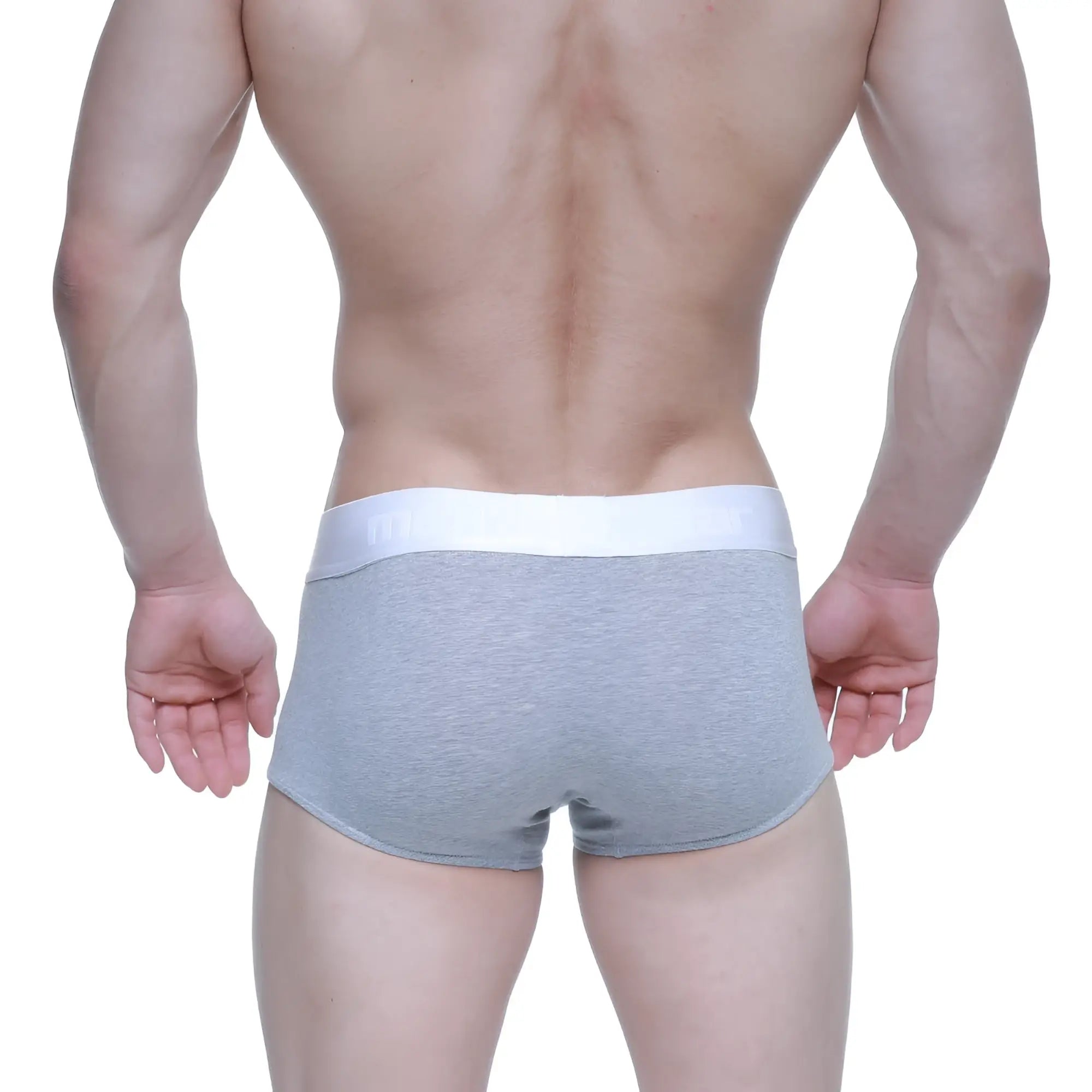 Gray heathered boxer briefs with a solid white waistband from metamalewearelemental for comfortable everyday wear