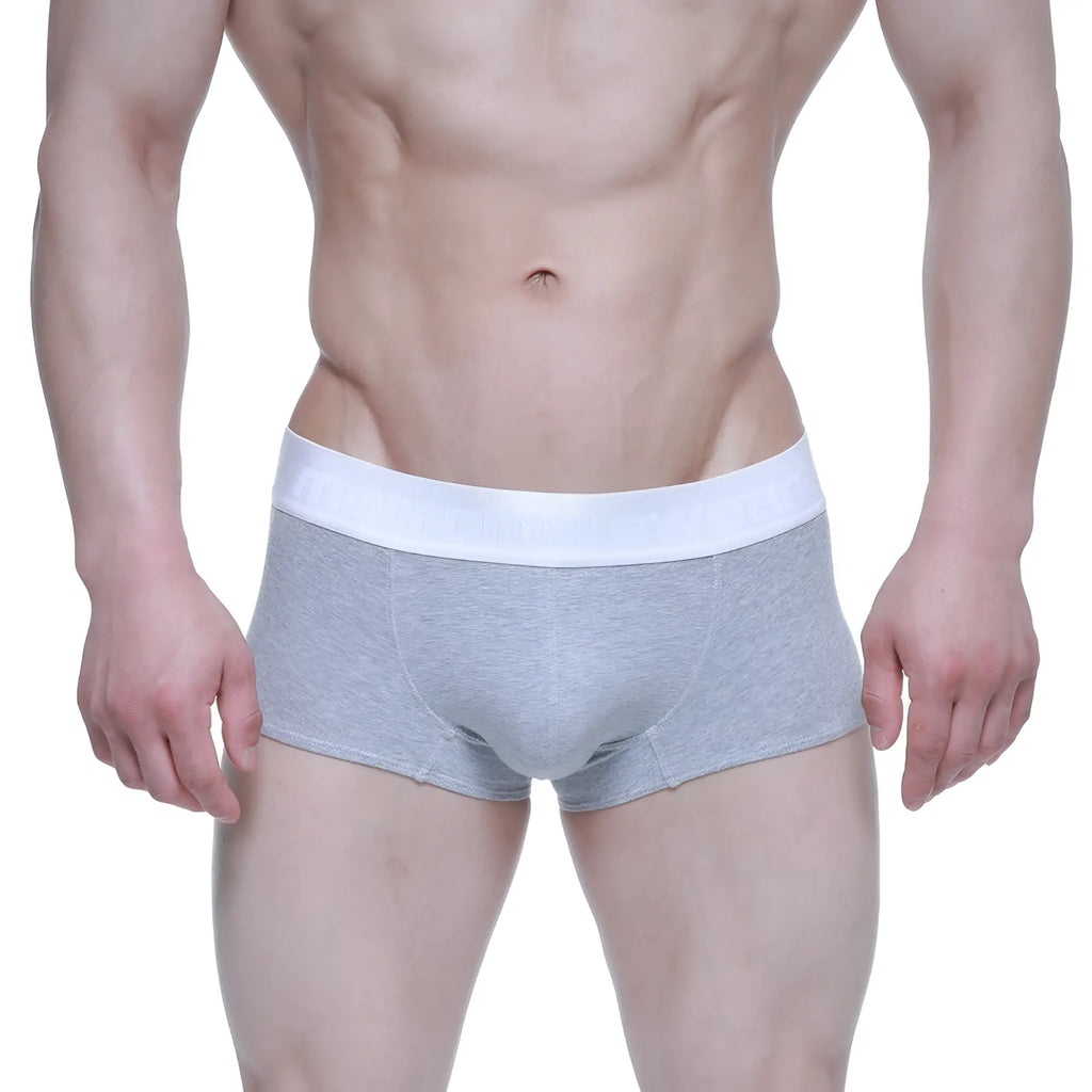 Gray heathered elemental boxer brief from metromalewear with white elastic waistband for comfortable support
