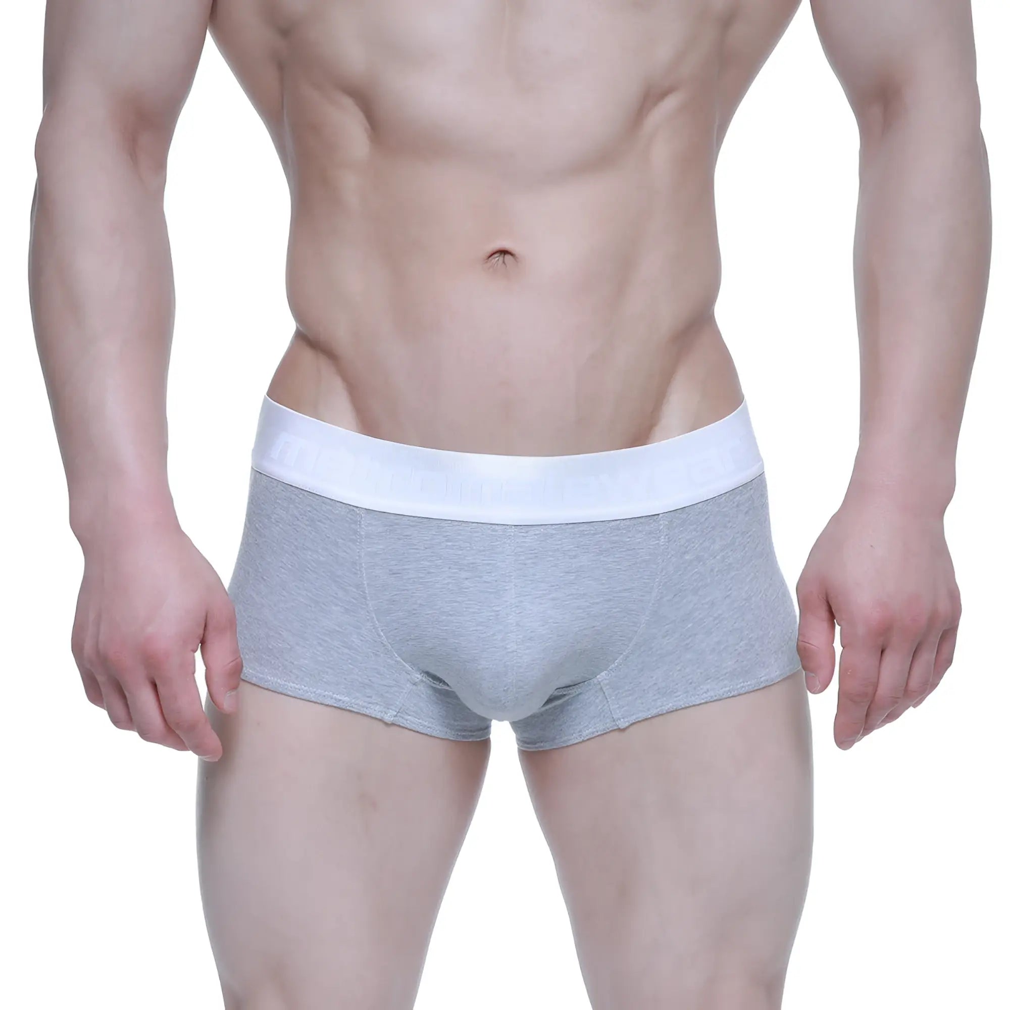 Gray heathered elemental boxer brief from metromalewear with white elastic waistband for comfortable support
