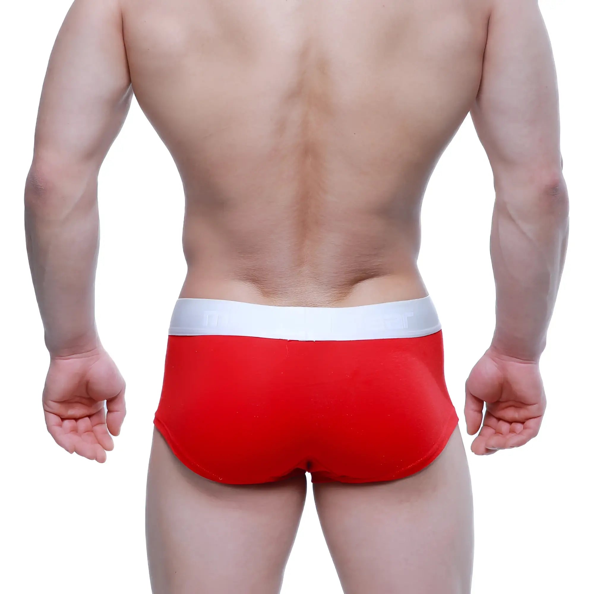 Red MetroMaleWear Elemental boxer brief with white elastic waistband designed for comfort and support