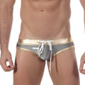 Silver and gold metallic swim trunks with white drawstring from metromalewear empire swim brief charcoal 4920 11