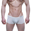 White men’s briefs by metromalewear in beige with a snug fit and subtle gray waistband branding