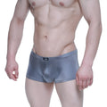 Gray textured MetroMaleWear Enhancement boxer briefs with subtle sheen and black logo tag at waistband
