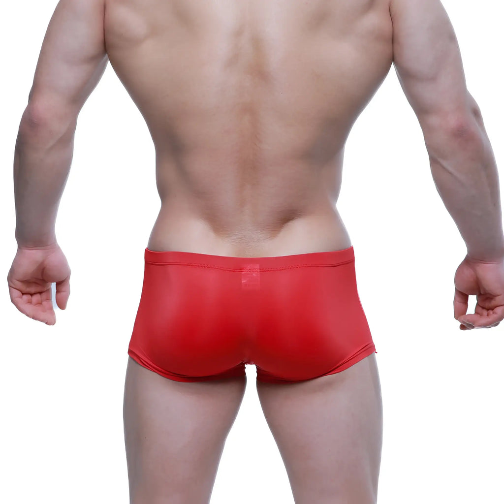 MetroMalewear enhancement boxer red 2043-12 shiny form-fitting red swim trunks for men