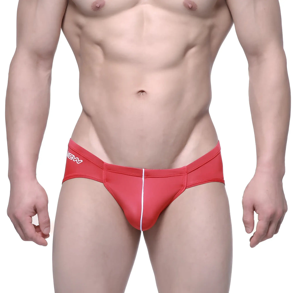 MetroMaleWear Entropy bikini red athletic briefs with white vertical seam and new branding on the waistband