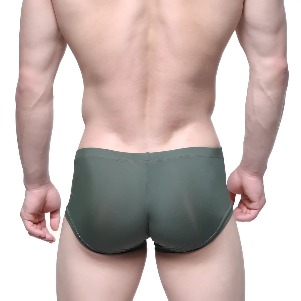 Olive green stretch fabric briefs metro male wear entropy trunk green 2125-06 shown from the back side