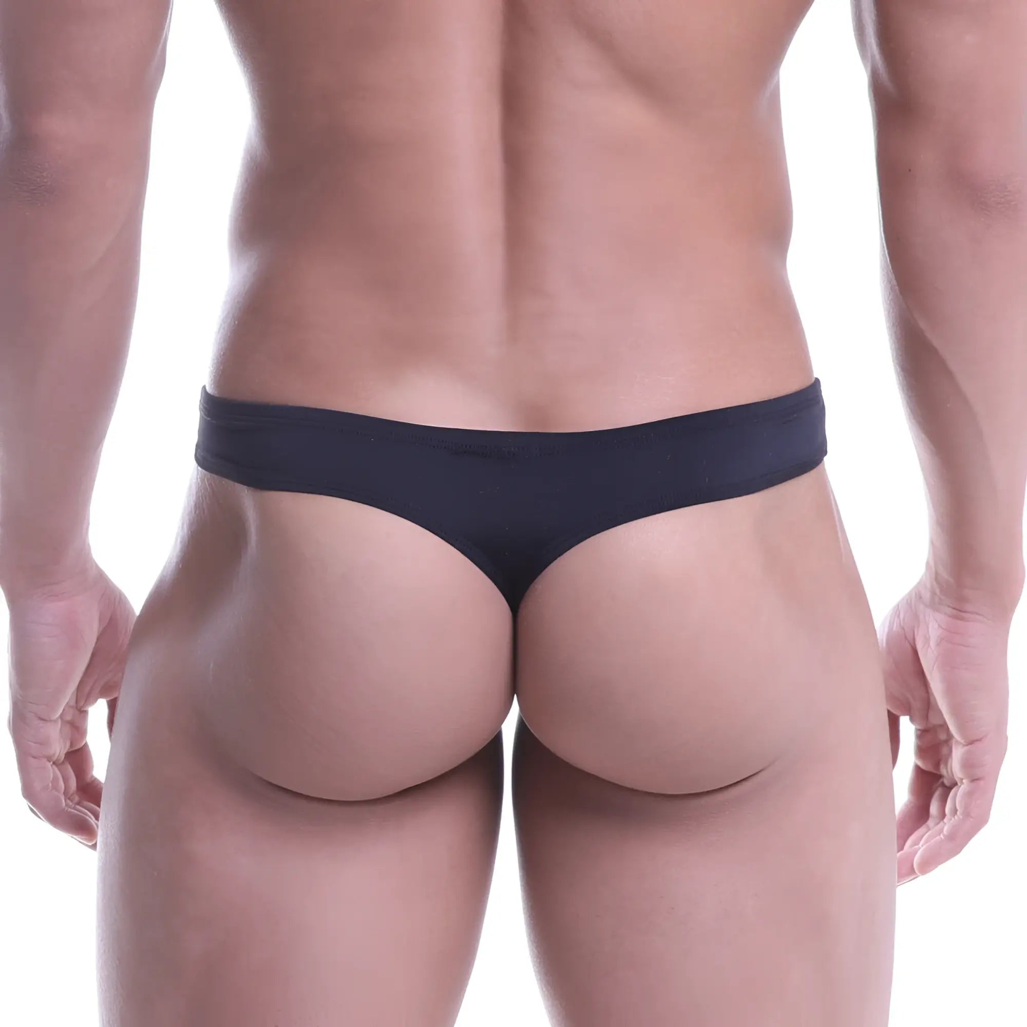 MetroMaleWear Epoca thong black made of smooth stretchy fabric shown from the back side for comfortable wear