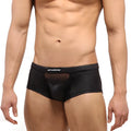 MetroMaleWear Escondido Hip Trunk Metal black briefs with breathable black mesh fabric and central transparent panel