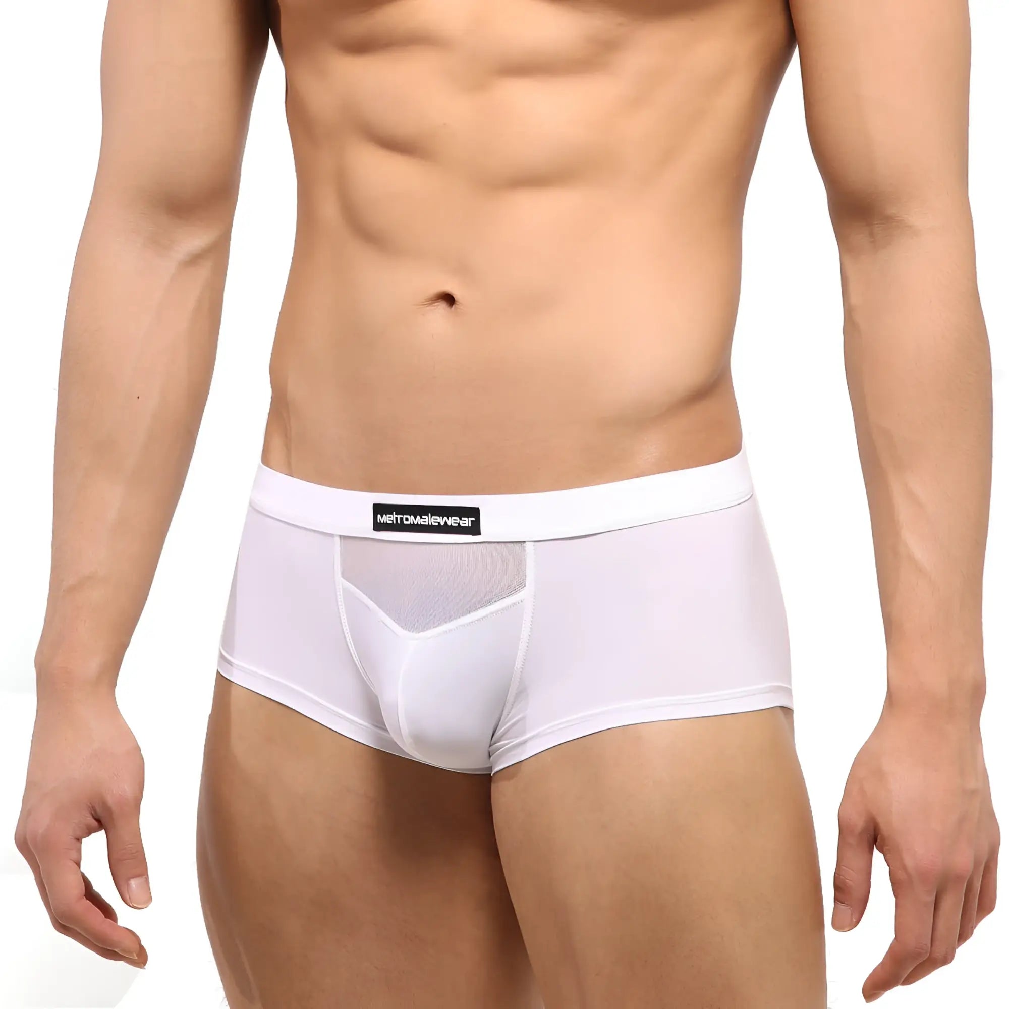 White men’s briefs metro malewear escondido hip trunk 1026-00 with mesh panel and elastic waistband