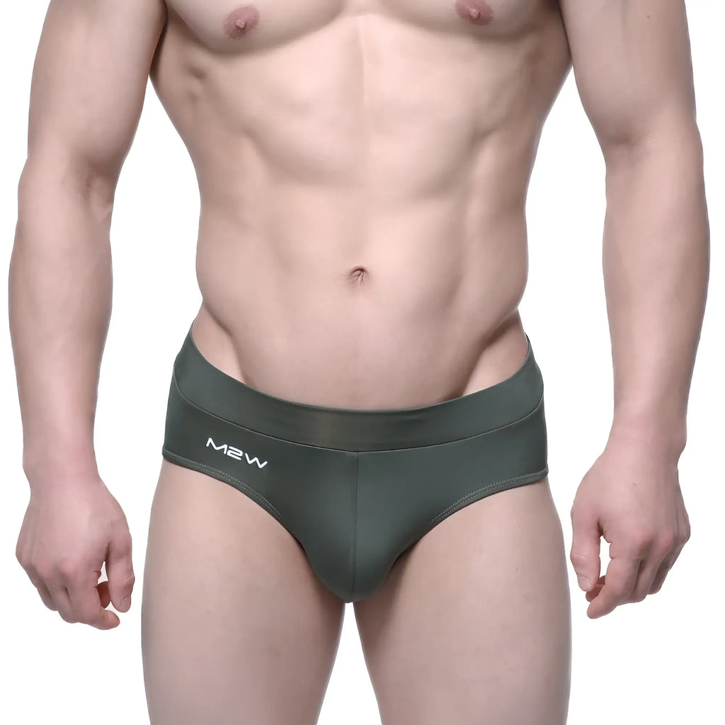 MetroMalewear espacio brief green 5104-26 dark olive green m2w brand briefs with sleek form-fitting design and white logo