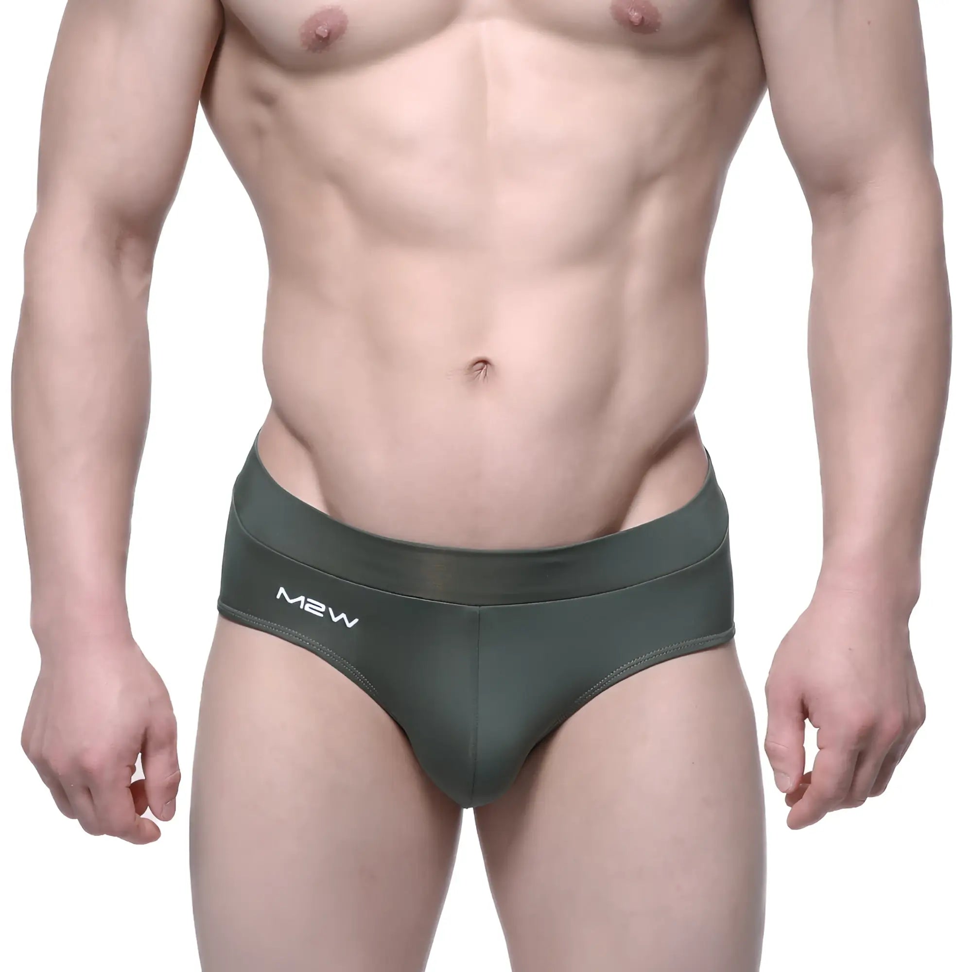 MetroMalewear espacio brief green 5104-26 dark olive green m2w brand briefs with sleek form-fitting design and white logo