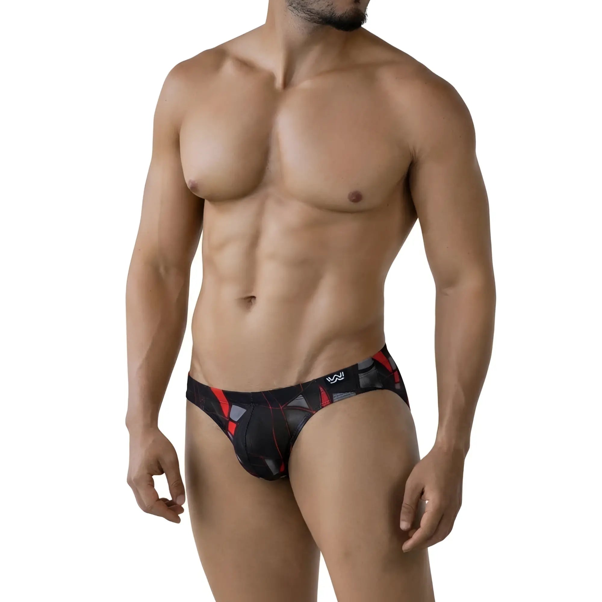 MetroMaleWear Espejo Bikini 5103-M35 black and red geometric patterned men briefs with subtle sheen