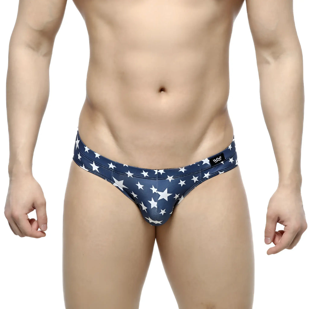MetroMalewear estella bikini 5103-14 navy blue swim trunks with white star pattern ideal for beachwear