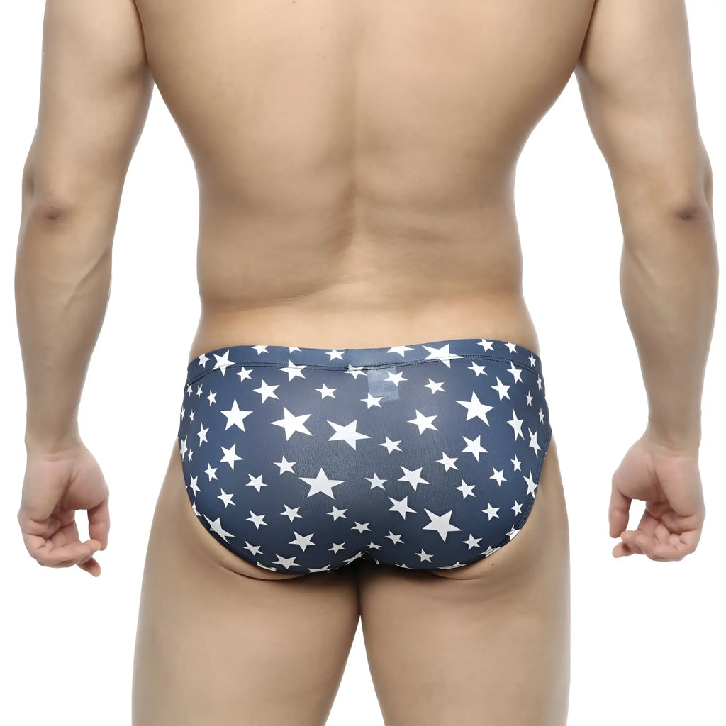 Navy blue metroMalewear estella bikini 5103-14 swim trunks with white star pattern for beachwear and swimming