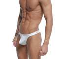 White MetroMaleWear Estrema men’s thong with narrow waistband and gold annuy branding 2332-00