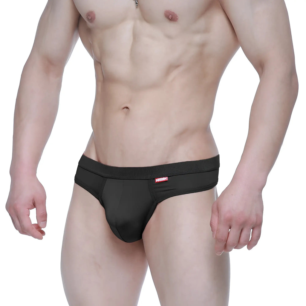 Black MetroMaleWear Eterna thong 3722-20 with red logo on waistband designed for athletic support and comfort
