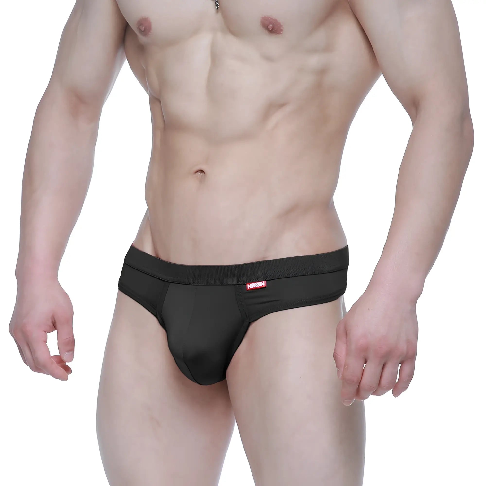 Black MetroMaleWear Eterna thong 3722-20 with red logo on waistband designed for athletic support and comfort