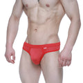 MetroMaleWear Eterna Thong red mesh briefs with solid red waistband and small white logo on the side