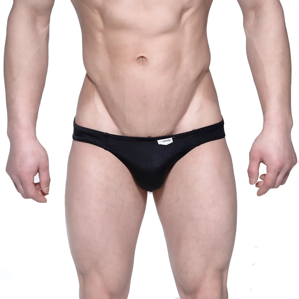 Black mesh briefs with a small white label on the waistband from MetroMaleWear Eureka Bikini black 5223-20 collection
