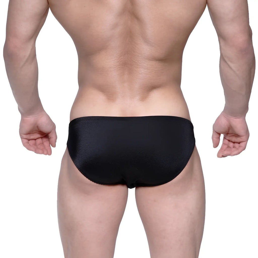 MetroMaleWear Eureka bikini black swim trunks with a sleek textured finish perfect for swimming and beachwear