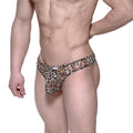 MetroMaleWear Eureka thong animal yellow leopard print sheer stretchy fabric snug fit with brand tag at waistband
