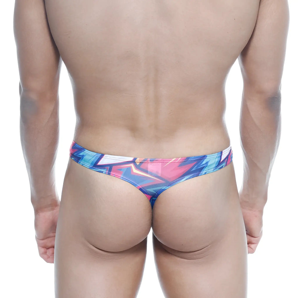 MetroMalewear Eureka thong atractivo 1322-33 vibrant graffiti-style print in bold blue pink and white colors