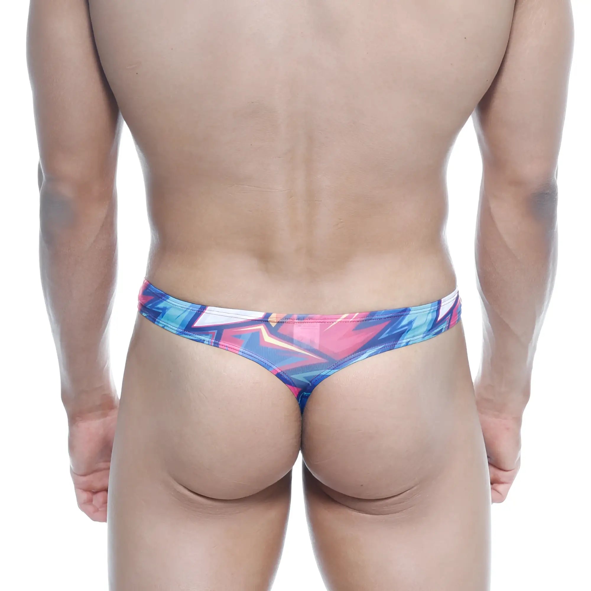 MetroMalewear Eureka thong atractivo 1322-33 vibrant graffiti-style print in bold blue pink and white colors
