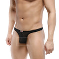 MetroMaleWear Europa thong black mesh with narrow waistband and small red logo on the front