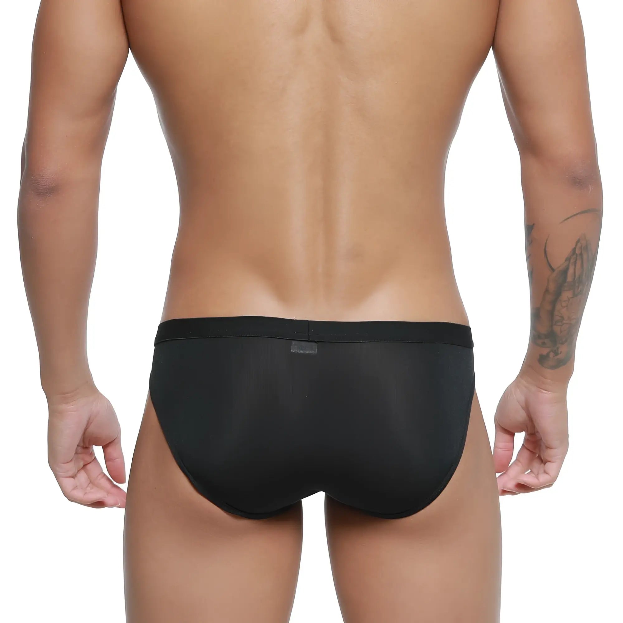 Metro male wear expose brief black 2207-20 smooth form-fitting fabric with solid waistband black briefs front view