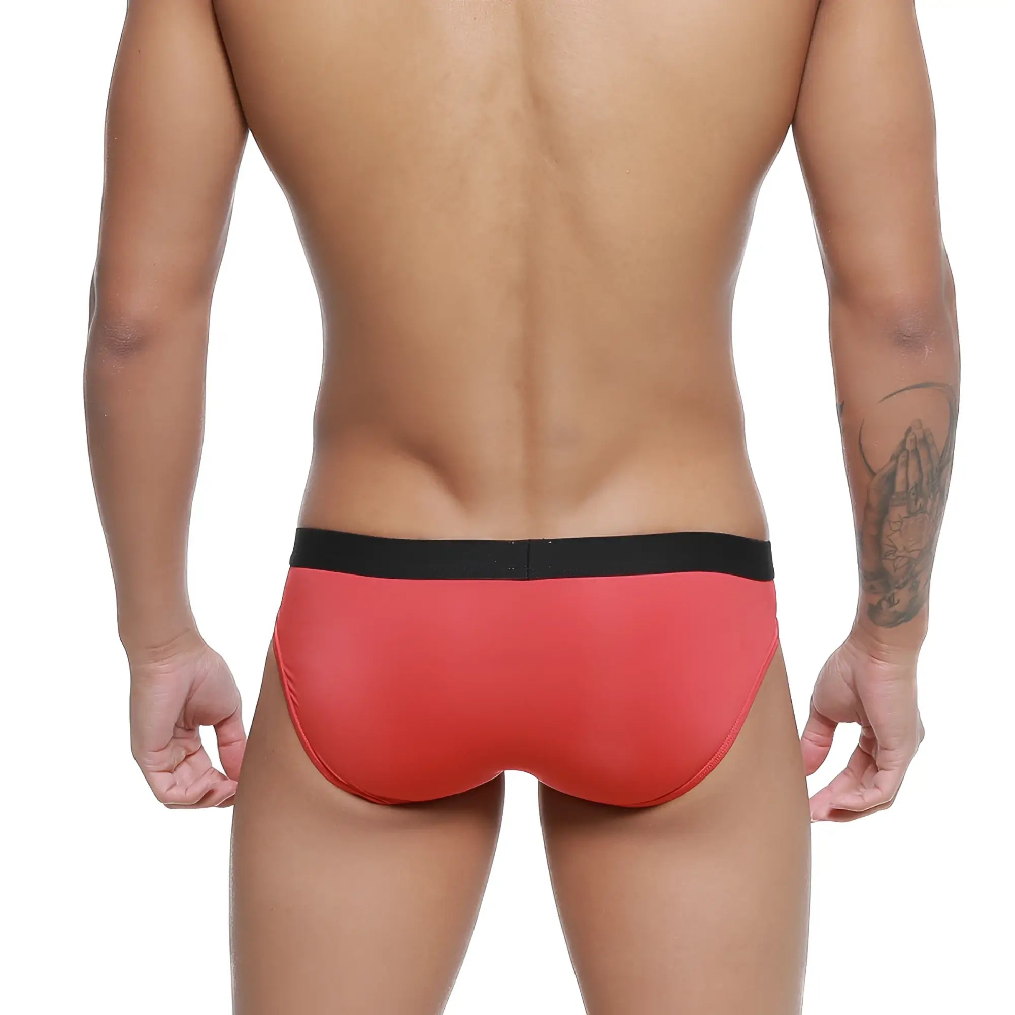 MetroMaleWear expose brief red swim trunks with black waistband for comfortable and stylish swimwear use