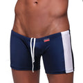Navy blue swim trunks metro male wear extreme square 4933-28 with white side stripes and drawstring waistband