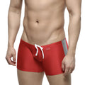 Red swim trunks metroMalewear extreme square 4933-12 with gray side panel and white drawstring for men