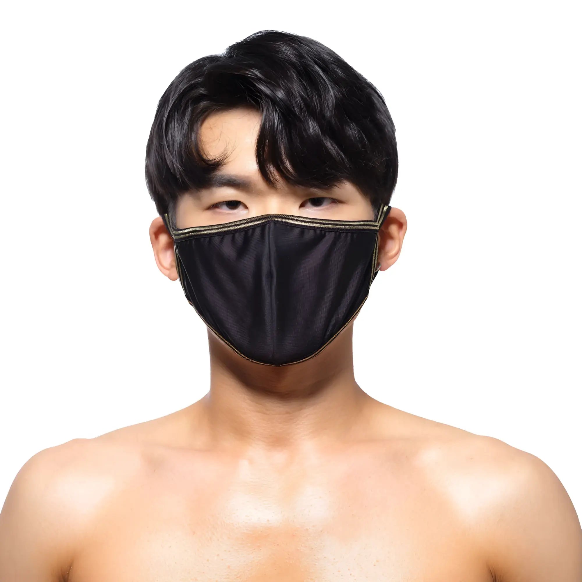 MetroMaleWear face mask black 0111-20 with gold trim stylish protective fabric face mask for daily use