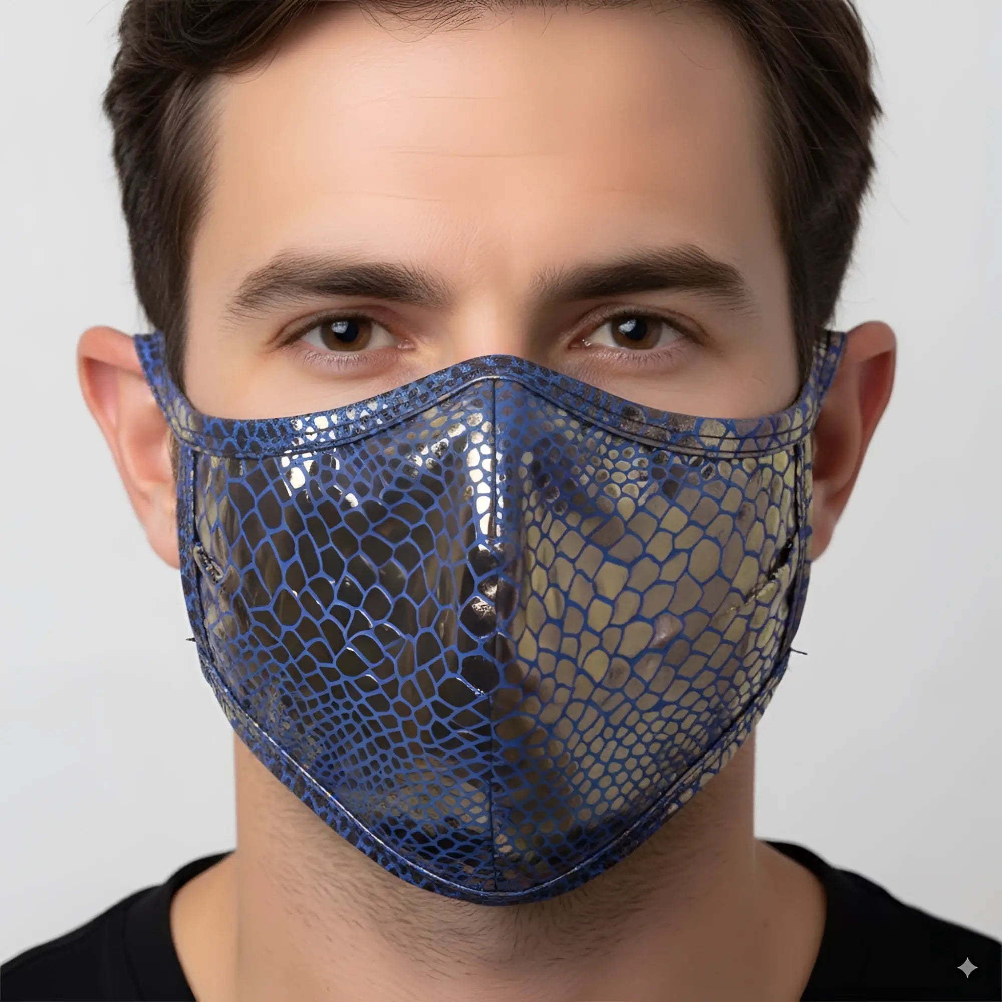 MetroMaleWear face mask dragon 0111-65 with shimmering blue snakeskin pattern and glossy textured finish