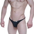 Black form-fitting thong with small white label at waistband shown from the back metroMalewear fantasy bikini 6116-20