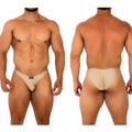 Beige form-fitting briefs with subtle MetroMaleWear logo front detail in fantasy bikini gold 6116-21 style