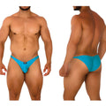 Vibrant turquoise metro male wear fantasy bikini briefs with sleek form-fitting design and subtle waistband branding