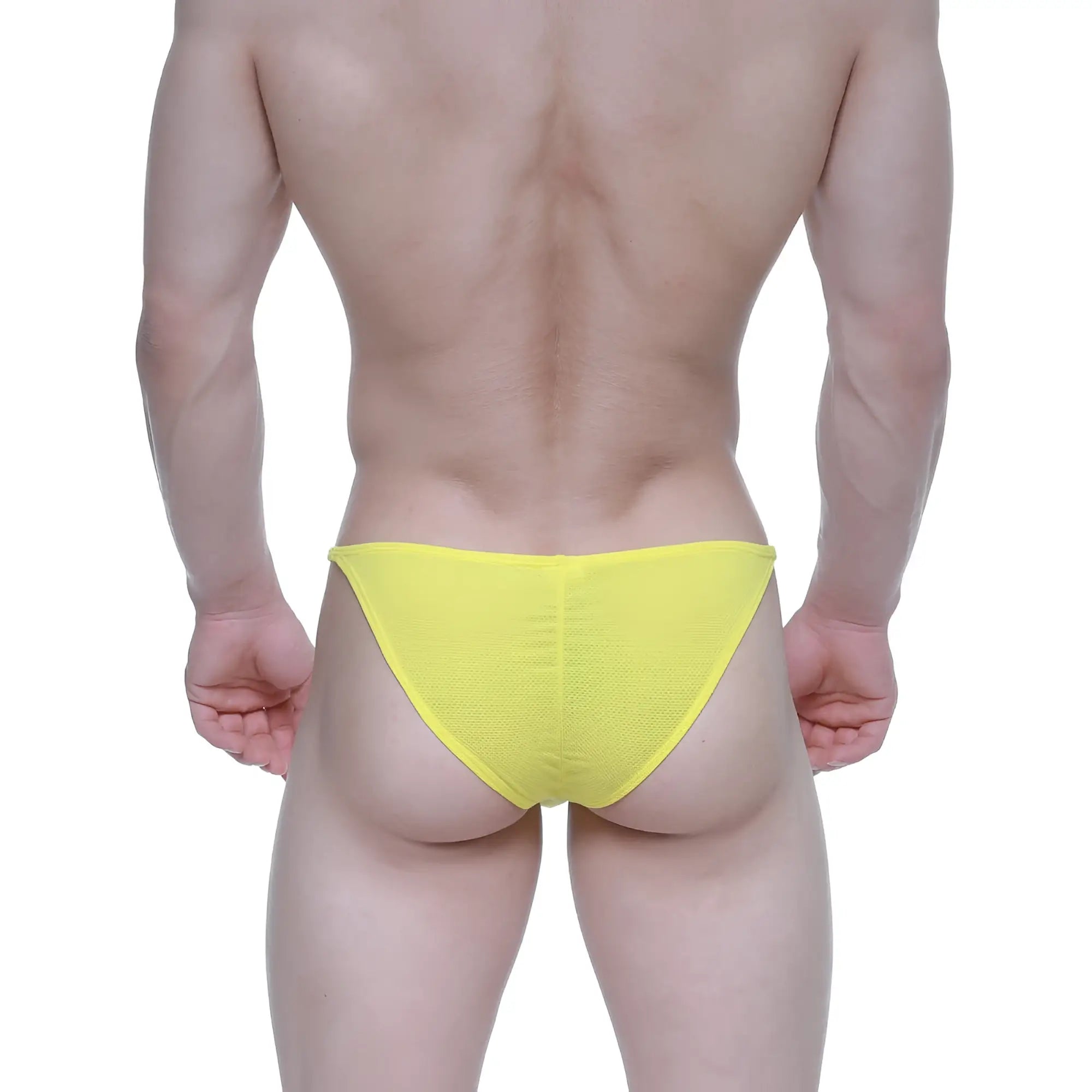 MetroMaleWear fantasy bikini yellow 6116-15 bright yellow textured fabric briefs front view