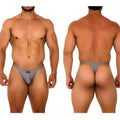 Gray metroMaleWear fantasy thong platinum 6112-10 with a small black logo on the front for men